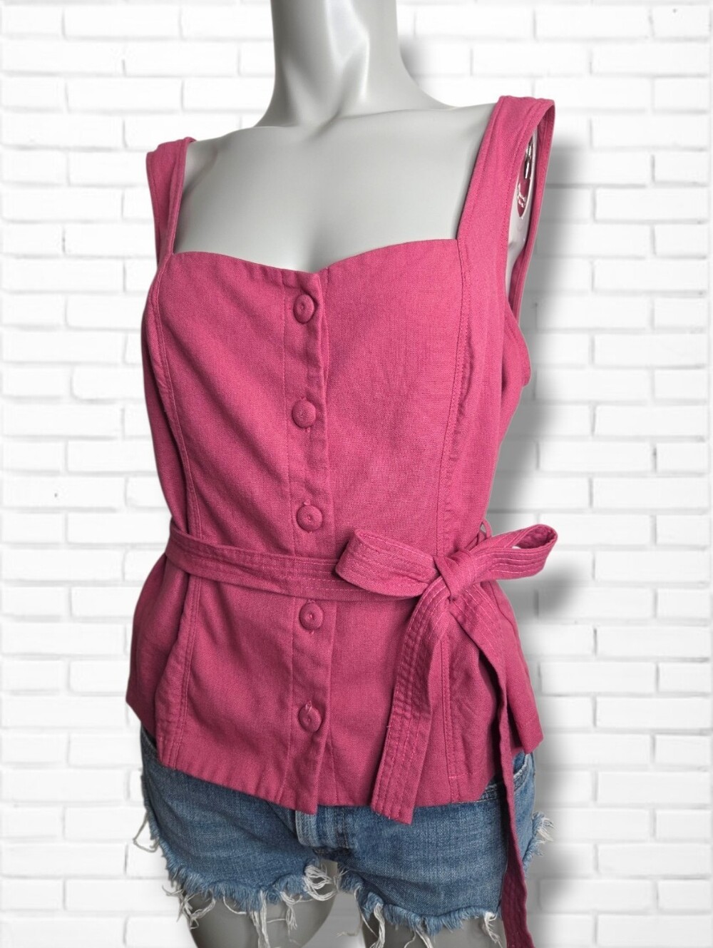 Marfinno Raspberry Red Sweetheart Neckline Tie Waist Peplum Top Size L